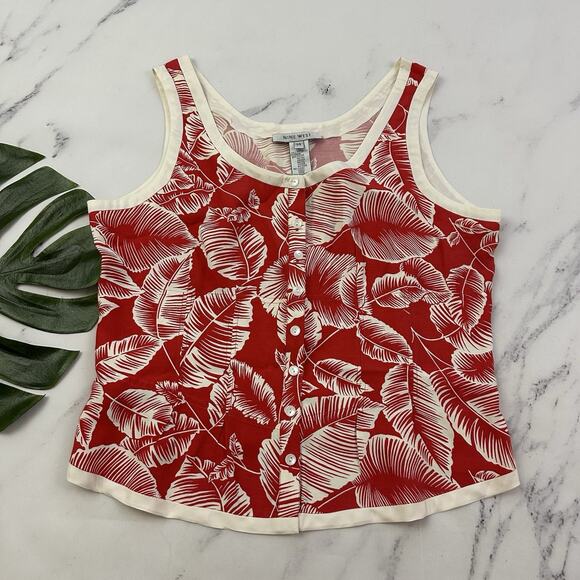Nine West Tops - Nine West Vintage Y2k Tropical Floral Top Size 14 Red White Tropical Sleeveless